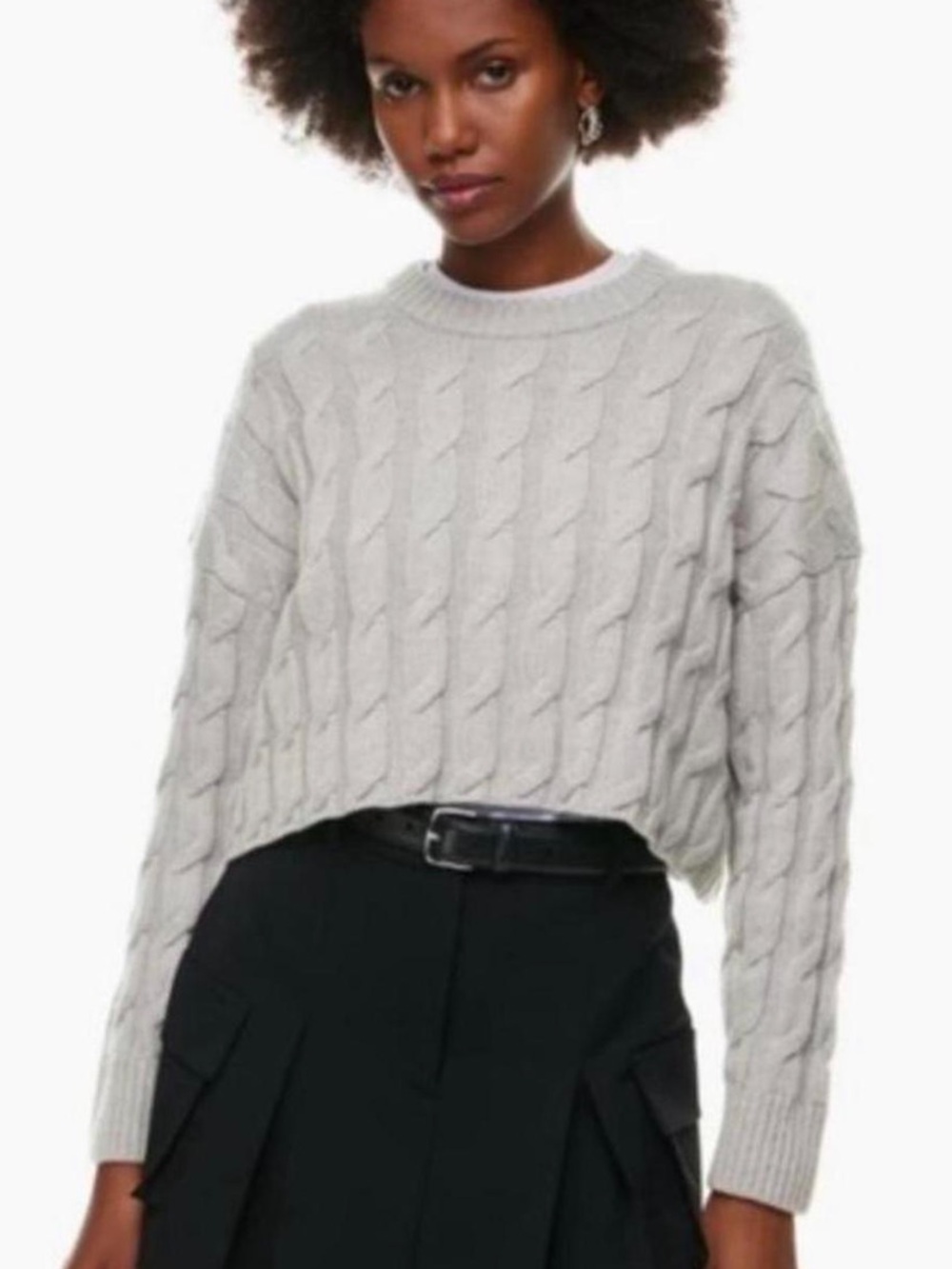 Aritzia Babaton Light Gray Cable-Knit Crewneck Sweater